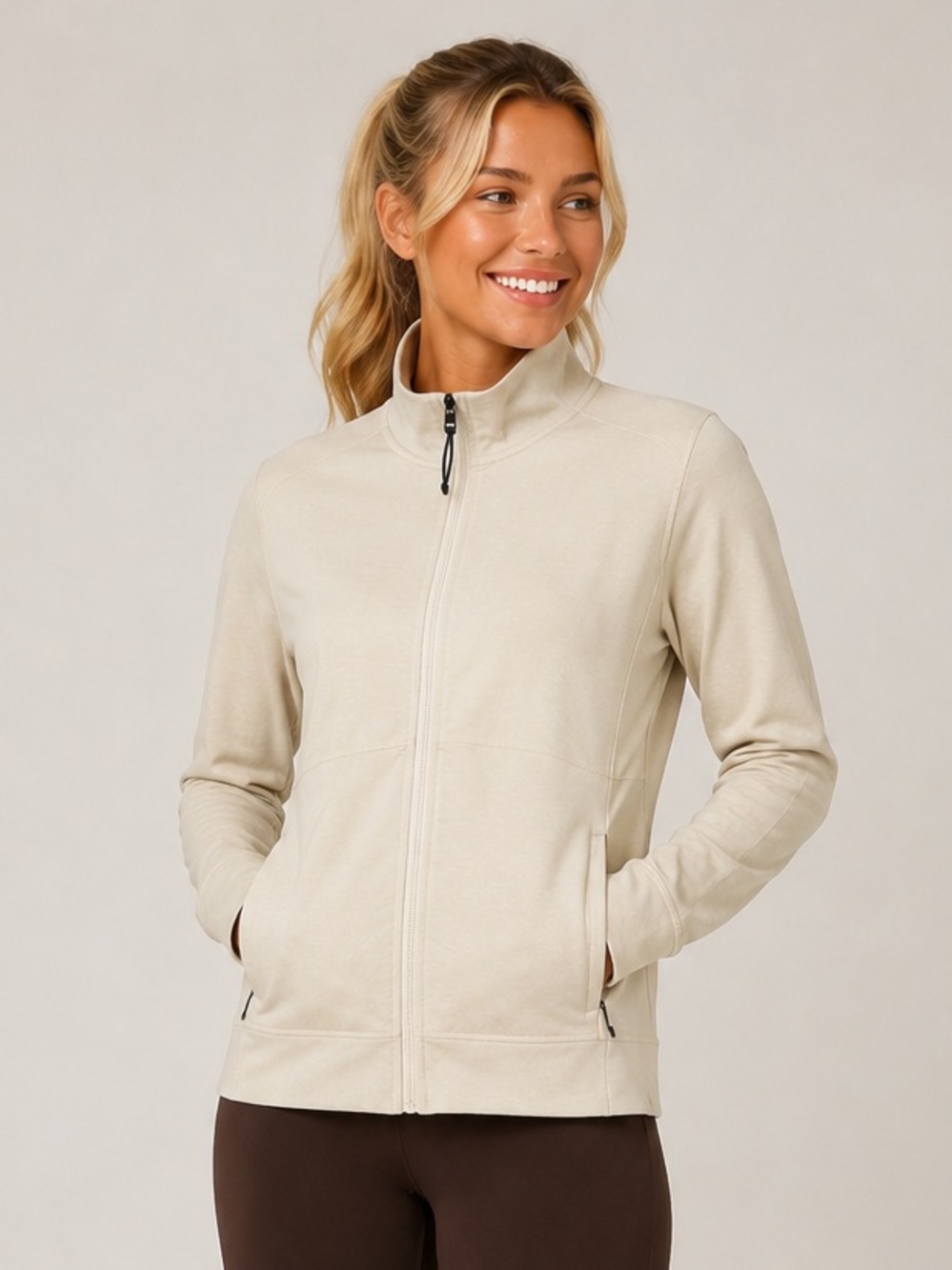 Patagonia Seabrook Jacket Cream Full Zip Activewear Stand Collar Medium
